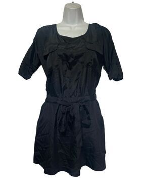 line & lotte black short sleeve ruffle Waist Tie Pockets dress Size S